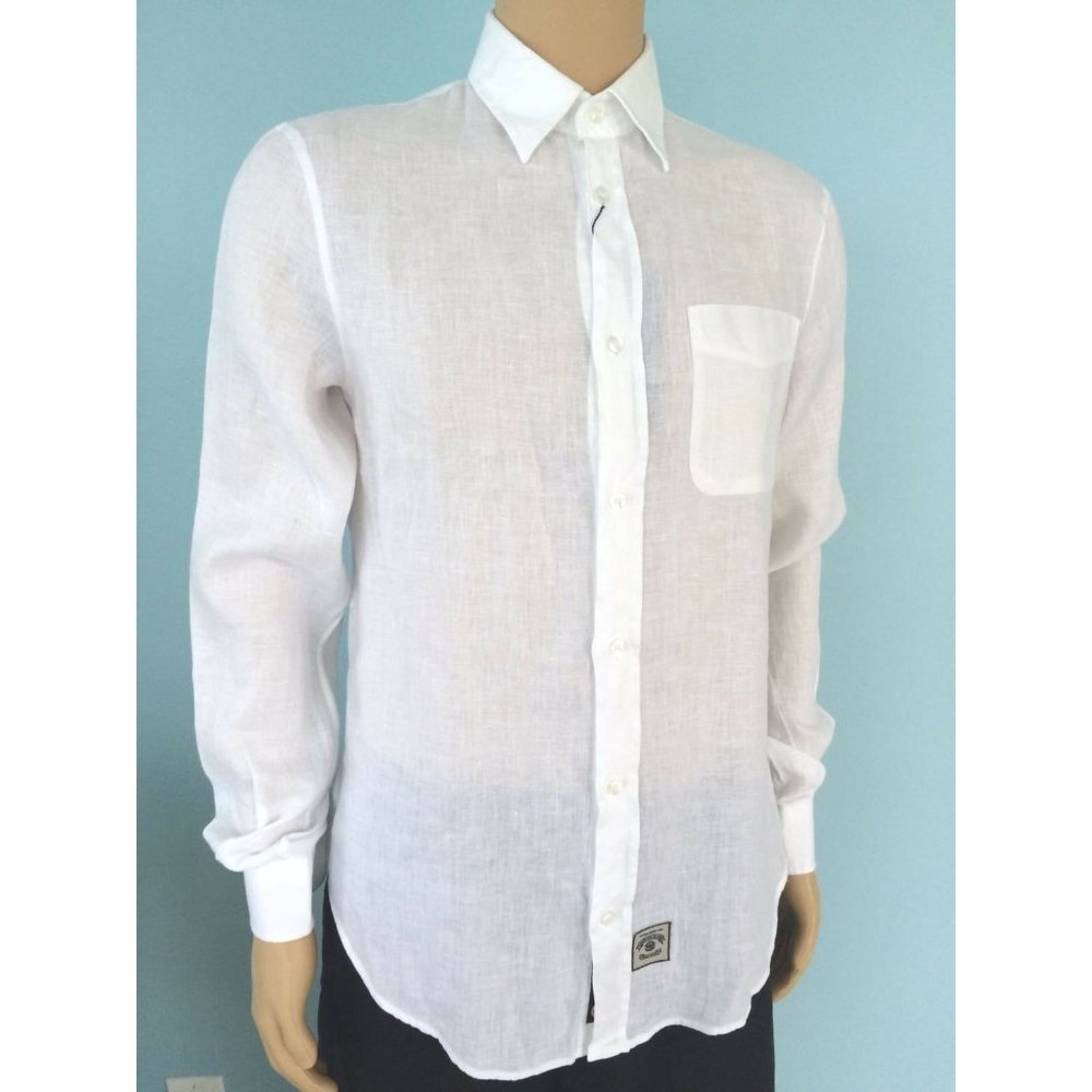 NWT Armani Jeans AJ Shirt Mens 100% Linen Classic Button Down White Size S - Picture 2 of 12